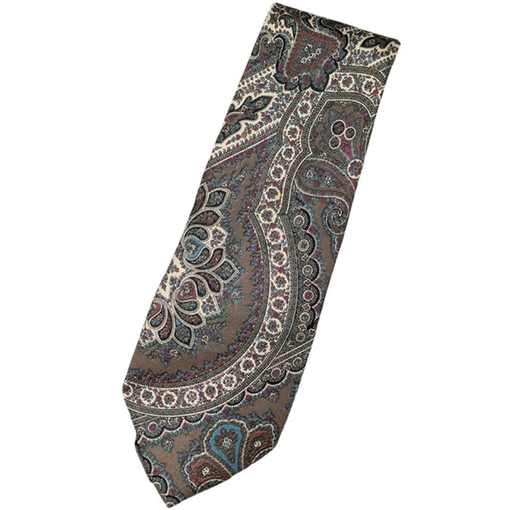Oscar de la‎ Renta Couture Neck Tie Paisley Brown English Traditional Academia